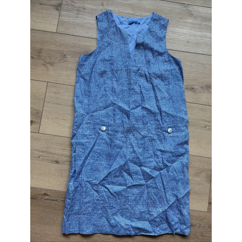 J McLaughlin Rue Blue 100% Linen Sleeveless V Neck Lined Shift Dress Small